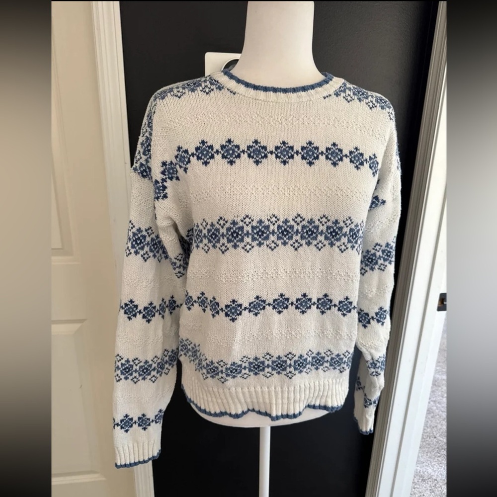 Vintage Liz Wear 100% Cotton Blue/White Sweater size Medium - Picture 6 of 12